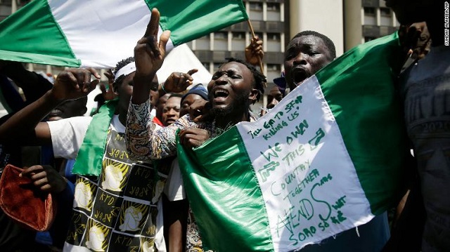 Angry Nigerians protesting against bad government