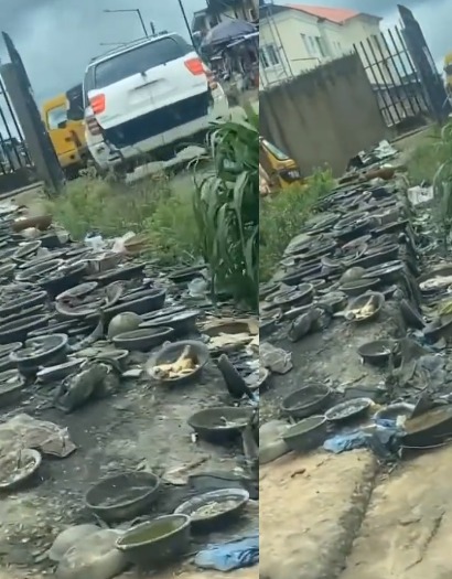 Nigerian lady cries out over numerous 'sacrifices' found at entrance of her neighborhood at Igando-Ikotun 