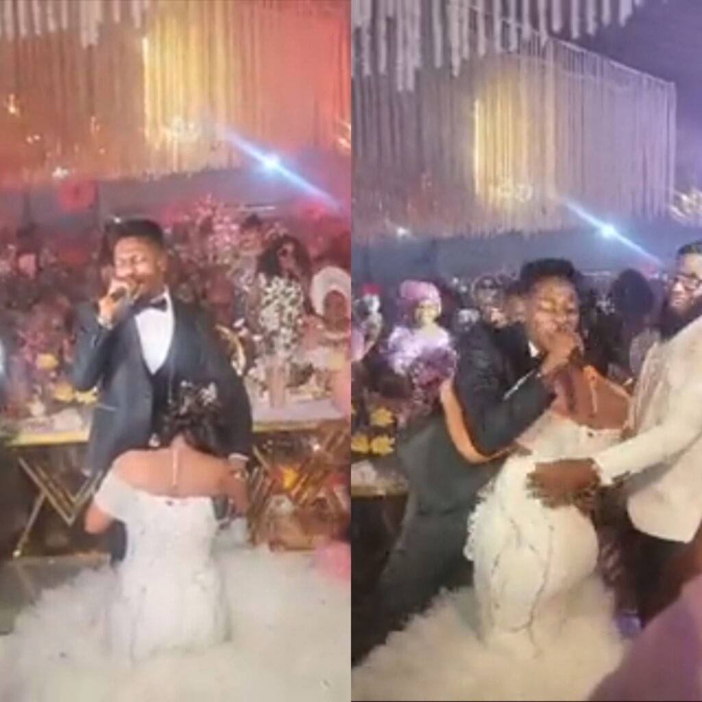 Moses Bliss scrutinized by netizens for failing to caution actress, Ekene Umenwa during performance at her wedding ceremony