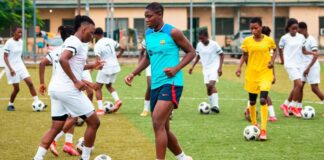 Asisat Oshoala trains with her academy players after receiving Guard of Honour