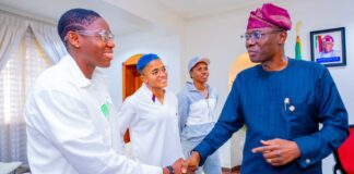 Gov. Babajide Sanwo-Olu receives Oshoala, Ajibade, Gift Monday in Lagos
