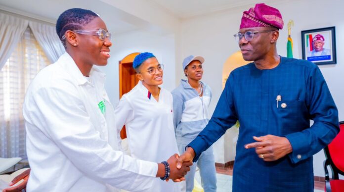 Gov. Babajide Sanwo-Olu receives Oshoala, Ajibade, Gift Monday in Lagos