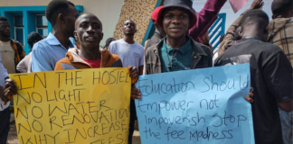 UNIJOS students protest against fee hike UNIJOS students held up signs with different messages to express their demand