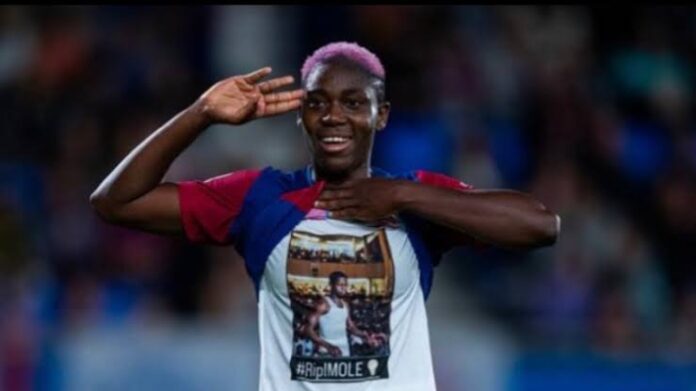 Asisat Oshoala pays tribute to late Afrobeats singer Mohbad after scoring brace Asisat Oshoala pays tribute to late Afrobeats singer Mohbad after scoring brace