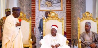 Tinubu visits Borno, grieves over Kaduna bomb victims at Shehu’s Palace