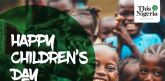 Children’s Day: Protecting the Nigerian child from the dangers of online technology Nigerian children happy as they get a camera shot. An inscription of Happy CHildren's Day is on the picture with a 'This Day' logo.