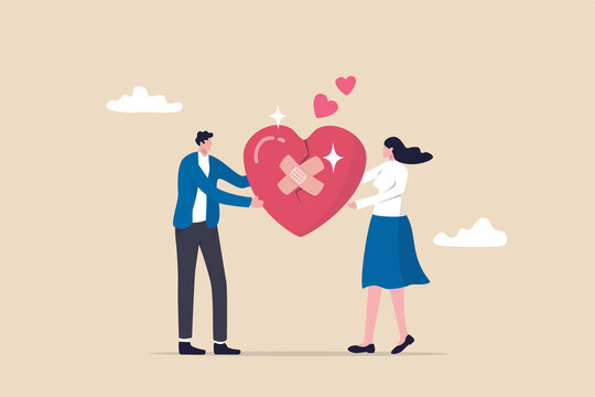 Forgiveness in relationships is key. Two individuals holding a mended heart
Photo Credit:- Adobe Stock