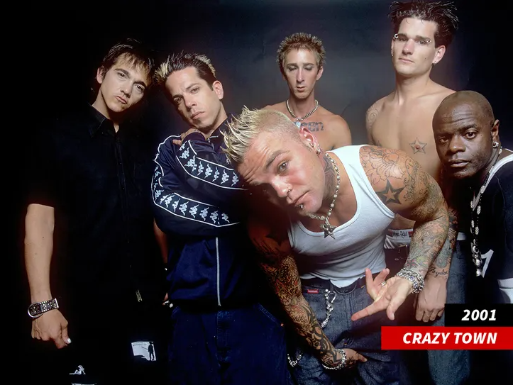 Shifty Shellock (front) alongside other members of Crazy Town 