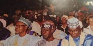 “Present shege, past shege, future shege”- Netizens react to old photo of current president, Bola Ahmed Tinubu, ex-leader, Buhari alongside former VP, Atiku Left to Right: Former President, Muhammadu Buhari, the current president, Bola Ahmed Tinubu and the former VP of Nigeria, Atiku Abubakar (Photo Credit: Gold Myne TV)