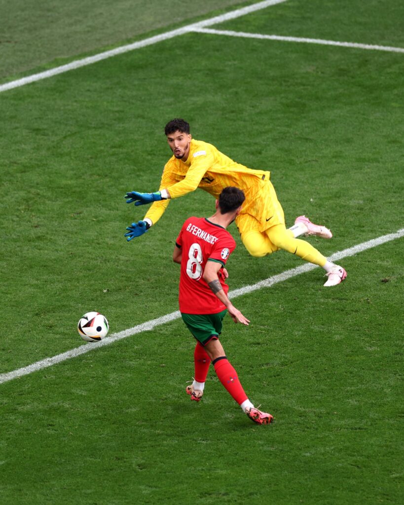 Portugal's Bruno Fernandez scores against Turkey (Photo Credit: UEFA EURO)