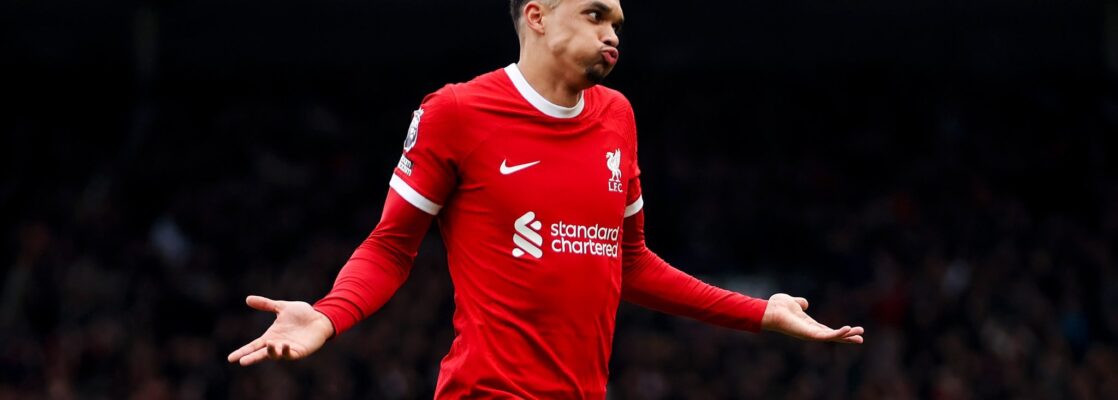 Real Madrid linked right-back Trent Alexander-Arnold celebrating a goal with Liverpool