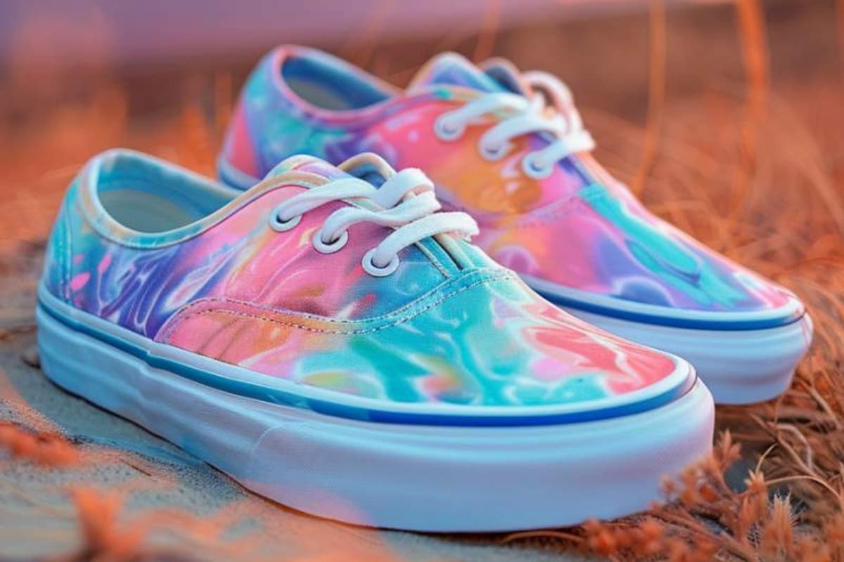 A painted pair of sneakers. 