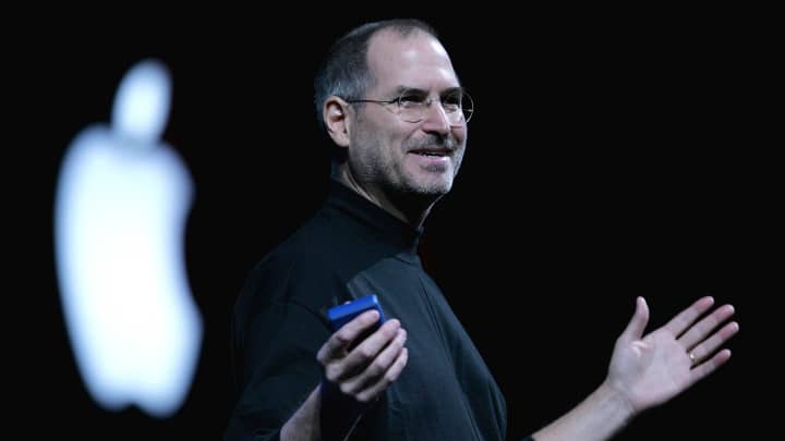 Apple CEO Steve Jobs delivers a keynote address at the 2005 Macworld Expo. 