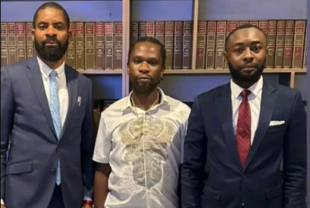 Deji Adeyanju alongside Nigerian musician, Speed Darlington and lawyer, Stanley Okolie