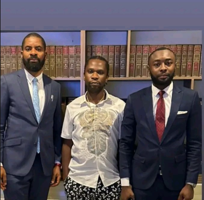 Deji Adeyanju alongside Nigerian musician, Speed Darlington and lawyer, Stanley Okolie