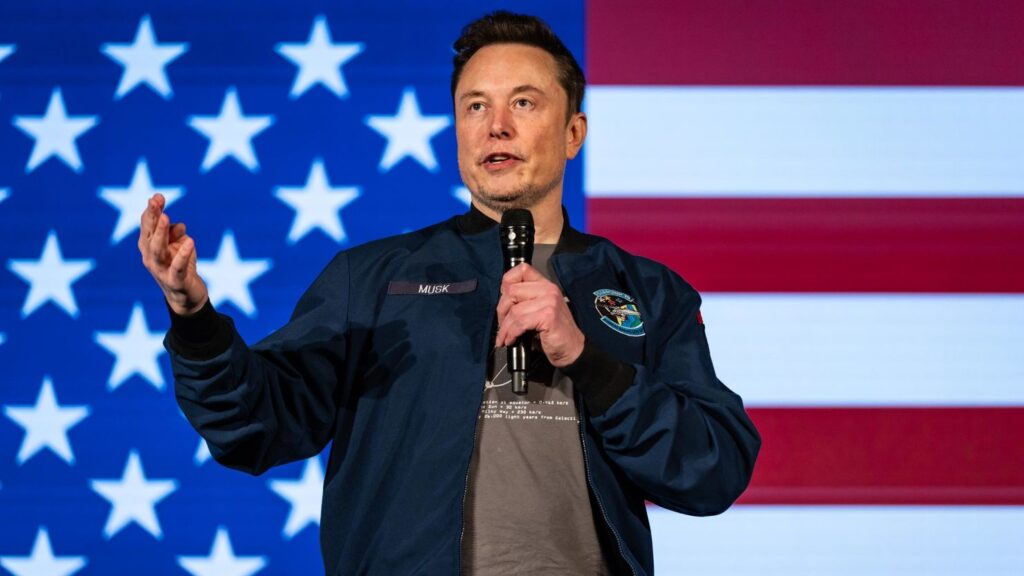 Elon Musk speaks during an America PAC town hall on October 26 in Lancaster, Pennsylvania.
Samuel Corum/Getty Images