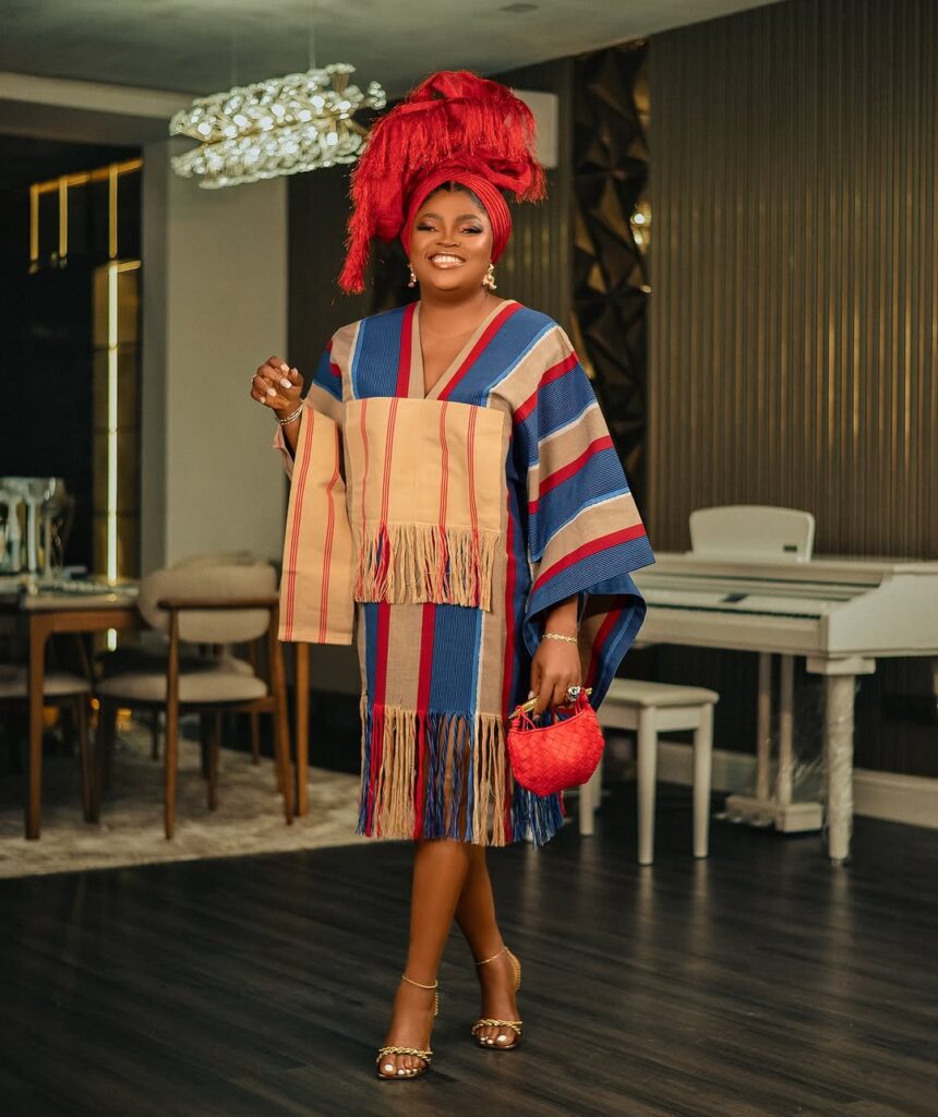 Funke Akindele in aso-oke outfits 