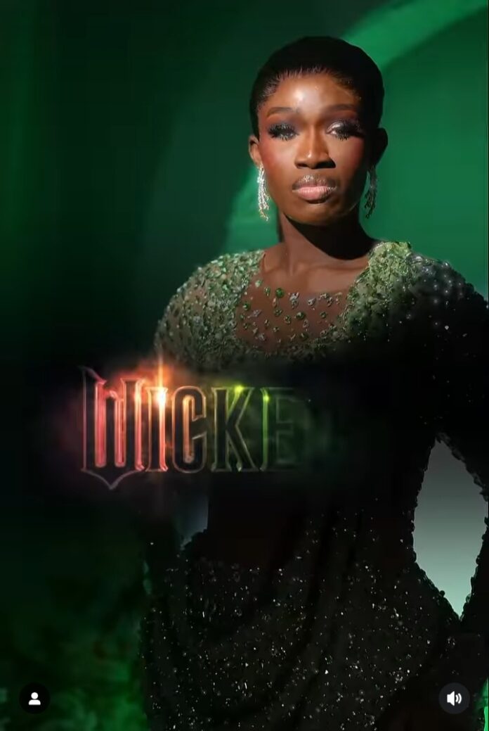 Real Warri Pikin stuns in green dress for Wicked movie premiere