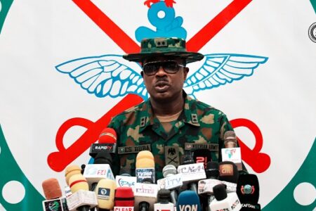 Major General Edward Buba addressing a press conference in Abuja on Thursday, November 7, 2024.