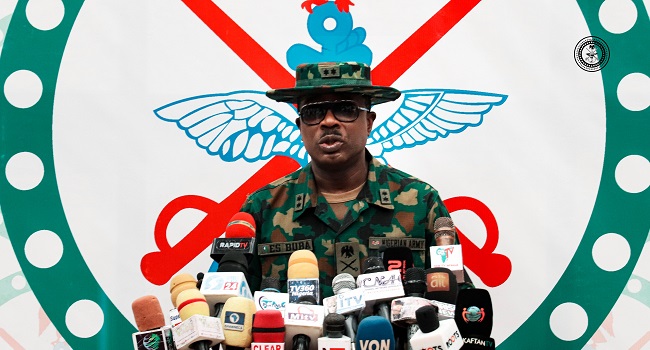 Major General Edward Buba addressing a press conference in Abuja on Thursday, November 7, 2024.