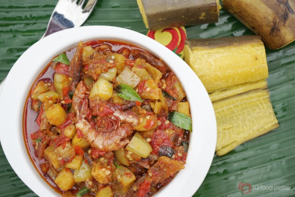 Christmas dish -Garden egg sauce and boiled plantain 