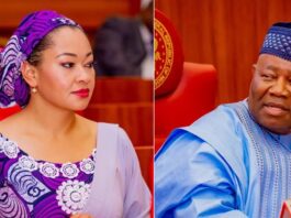 Senator Natasha Akpoti-Uduaghan and Senate President Godswill Akpabio