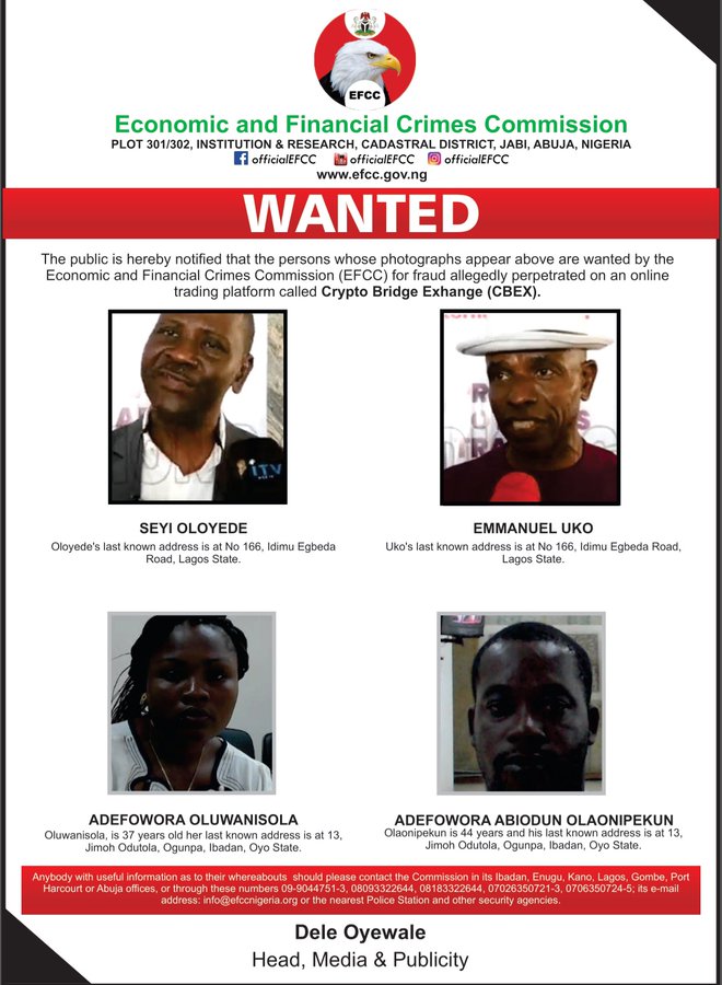Four wanted in connection with CBEX crypto fraud