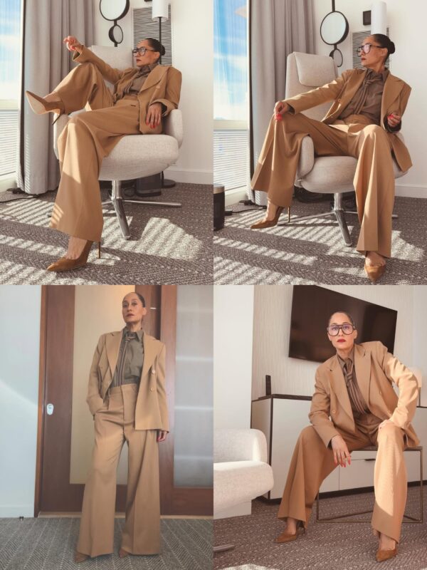 Tracee Ellie Ross in a monochromatic brown suit 