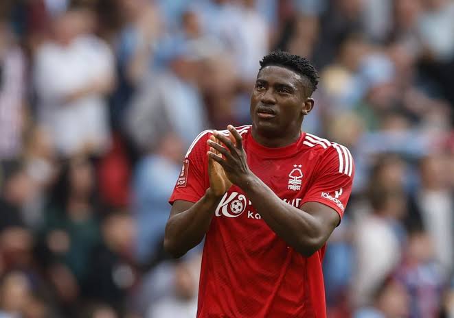 Taiwo Awoniyi playing for Nottingham Forest