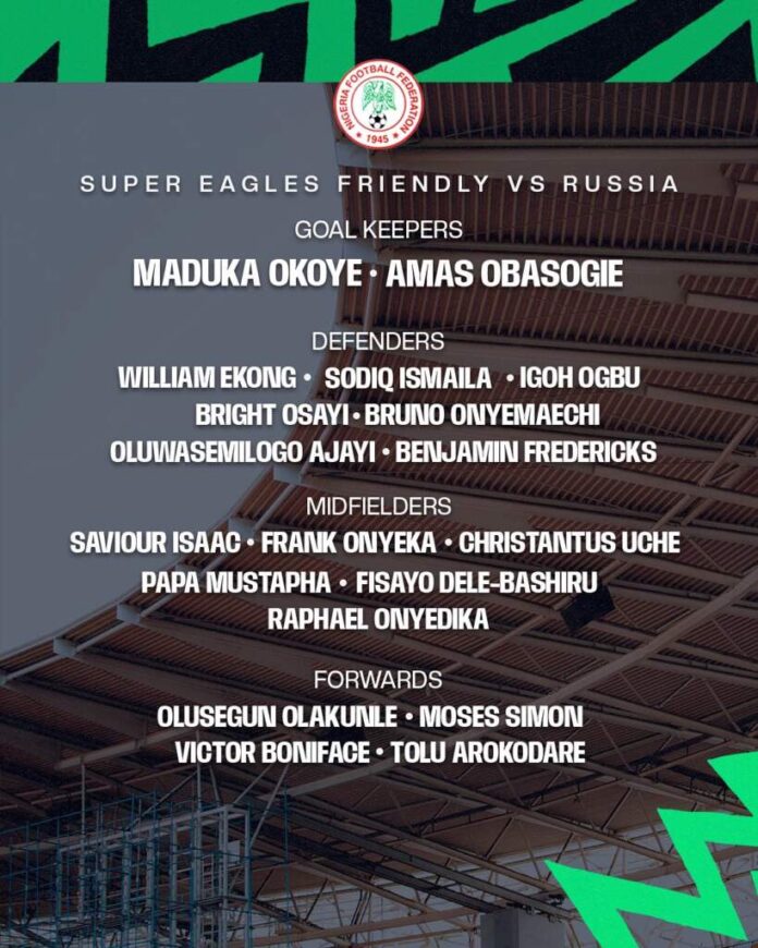 Full List: Super Eagles players missing Russia friendly and why Nigerian squad against Russia