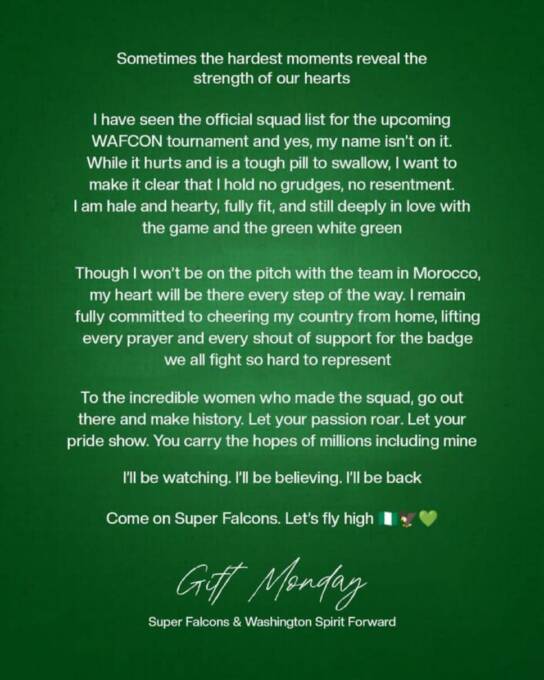 Gift Monday makes a bold statement after call-up disappointment