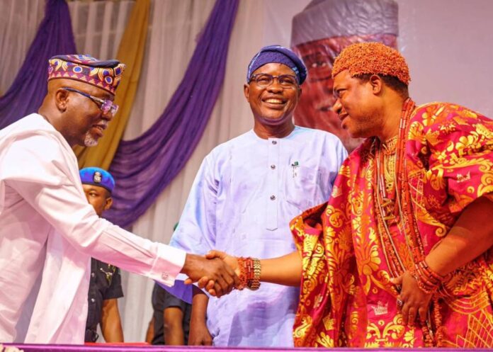 Aiyedatiwa inaugurates Olowo of Owo as Ondo Obas’ Chairman Lucky Aiyedatiwa and Oba (Dr) Ajibade Gbadegesin Ogunoye III, the Olowo of Owo