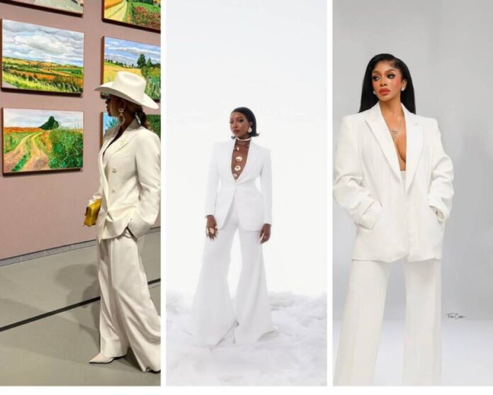 Check out how Beyoncé, Ini Dima Okojie and Chioma Goodhair styled a white suit set look All white suit looks by celebrities
