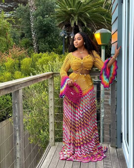 Veekee James in a custom made crocheted look