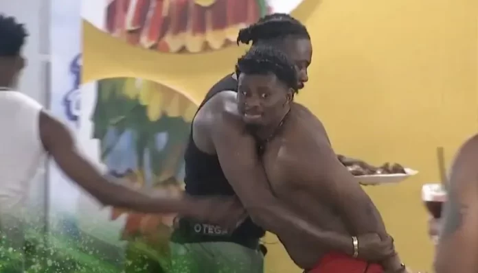 BBNaija season 10 housemates Jason Jae, Victory fight over chicken (Video)