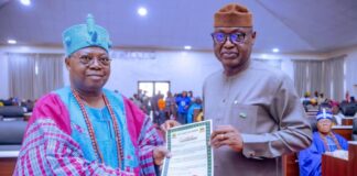 Oyebanji inaugurates Ogoga of Ikere as Ekiti Traditional Council Chair Biodun Oyebanji and His Royal Majesty Oba Adu Adejimi Alagbado,