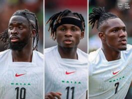 Tolu Arokodare, Christantus Uche, and Samuel Chukwueze are the latest Super Eagles players to have joined the English Premier League. (Image source: @SSE_NGA on X (formerly Twitter)