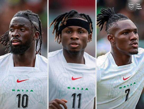 Tolu Arokodare, Christantus Uche, and Samuel Chukwueze are the latest Super Eagles players to have joined the English Premier League. (Image source: @SSE_NGA on X (formerly Twitter)