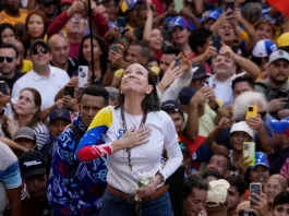 Venezuelan opposition leader Maria Corina Machado addresses supporters at a protest against President Nicolas Maduro in Caracas, Venezuela, Jan. 9, 2025 [Ariana Cubillos/AP]