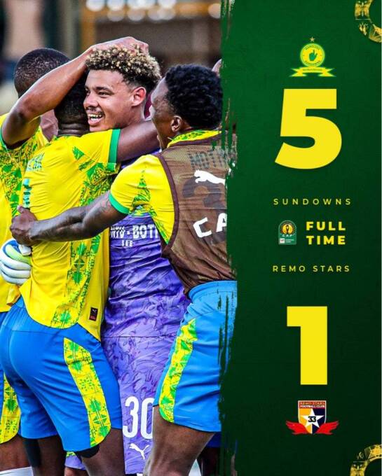 CAF Champions League shock: Sundowns crush Remo Stars 5-1 in Nigeria