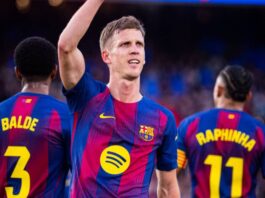 Dani Olmo fires Barcelona to a 3-1 comeback over Alaves as Flick’s side go top of La Liga and extend their 34-match scoring streak.
