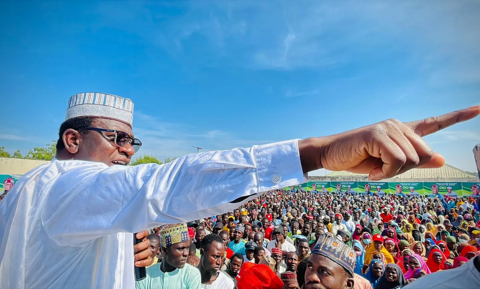 Hon. Abdulmumin Jibrin addressing his supporters at the rally in Kowa, Kano State. Photo: Facebook/Abdulmumin Jibrin