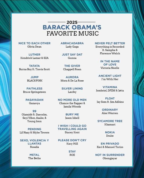 Barack Obama's 2025 playlist