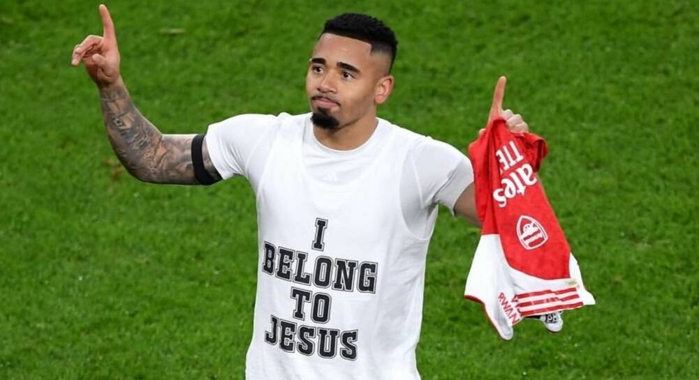 Gabriel Jesus could face possible FA action after displaying 'I belong to Jesus' message following his wonderful strike for Arsenal against Aston Villa in the Premier League.