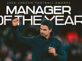 Recognition for Arsenal F.C. continued off the pitch after a memorable night at the London Football Awards, where manager Mikel Arteta and midfielder Declan Rice were among the evening’s biggest winners.