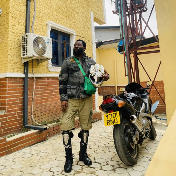 Kola Onifoto and his new bike