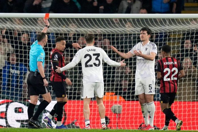 Maguire sees red in Bournemouth’s dramatic draw against Manchester United Tension spilled over on the touchline as Michael Carrick questioned key officiating calls.