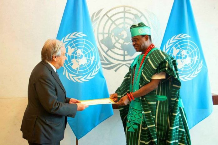 Jimoh Ibrahim takes office as Nigeria’s permanent representative to UN Jimoh Ibrahim and António Guterres