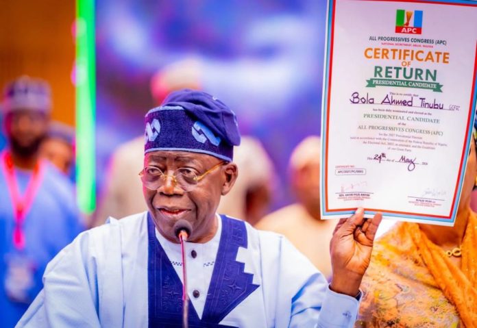 Tinubu wins APC presidential ticket President Bola Tinubu with his certificate of return