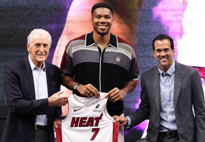 Miami Heat unveil Giannis Antetokounmpo after blockbuster move from Bucks Now, as anticipation builds, Antetokounmpo is eager to create new memories in Miami.Giannis Antetokounmpo unveils new No. 7 jersey at Miami Heat debut